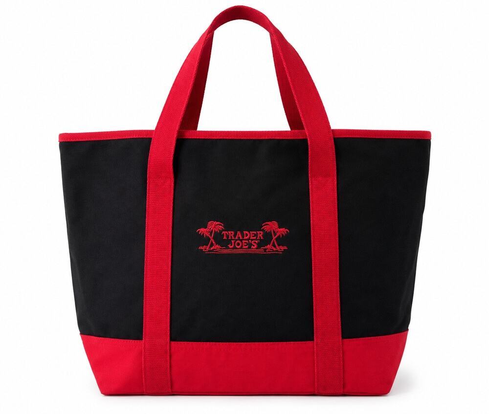 Trader Joe’s Insulated Reusable Grocery Tote Bag Black Red Large Cooler Shopper